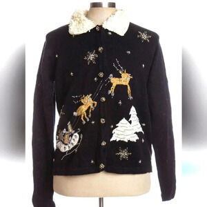 Christmas Holiday sweater Santa and reindeer presents with sleigh extra large